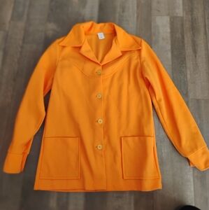 vintage 60s 70s bright orange GoGo Button down sweater blouse with collar sz L